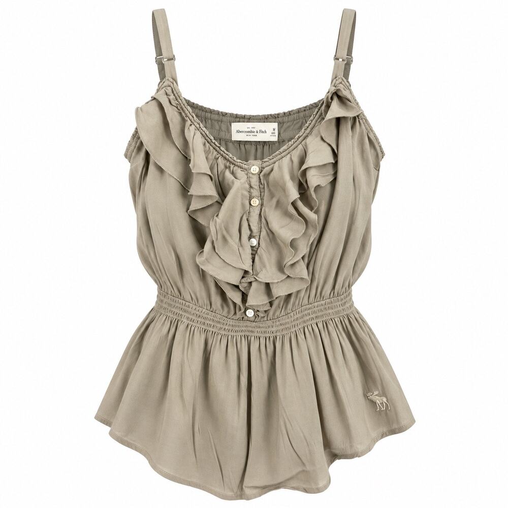 Abercrombie & Fitch Y2K Ruffle Peplum Cami Top Moose Logo Gray M Coquette